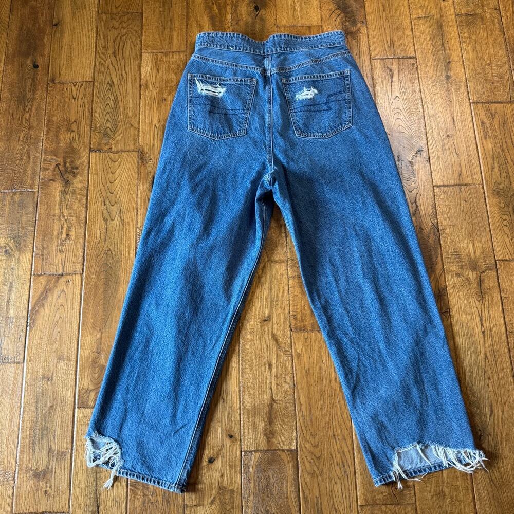 American Eagle Jeans Women 14S High Rise Baggy Wide Leg Button Fly Distressed - Picture 7 of 9